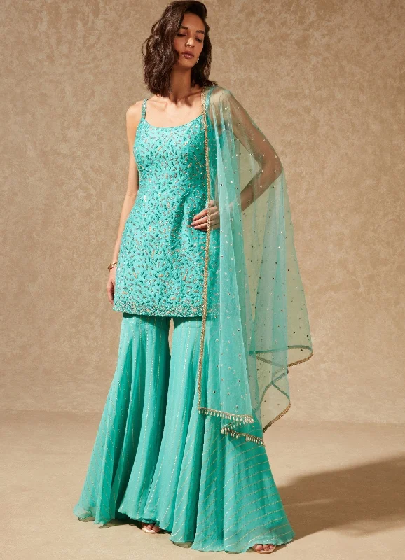 Gul Blue Silk Kurta With Pallazo Pants Lightweight Jogger Pants