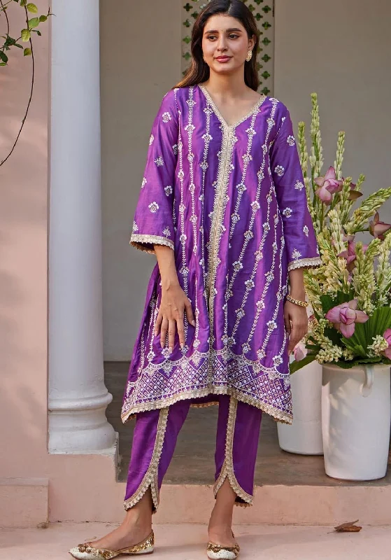 Royal Purple Kurta With Dhoti Pants Relaxed Fit Trousers