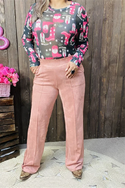 YMY13847 Coral velvet straight women bottom/pants w/side pockets Relaxed High-Waist Trousers