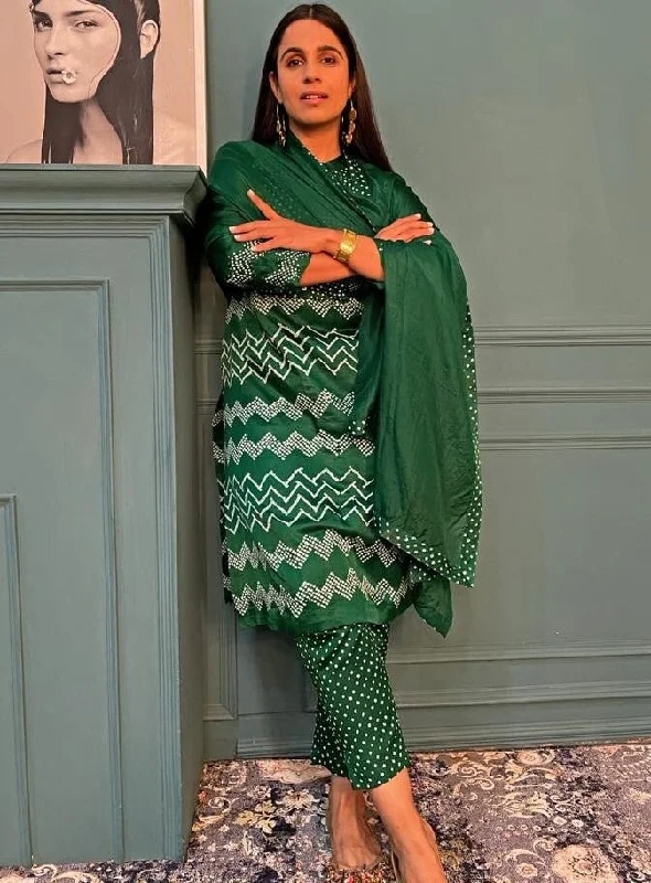 Forest Green Bandhani Kurta With Pants Cozy Jogger Leggings