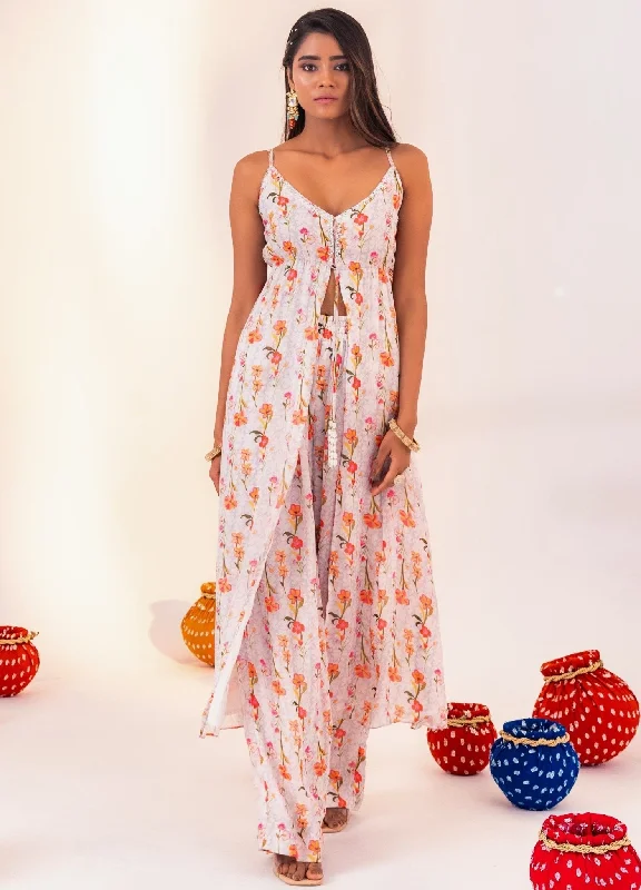 Ivory Printed Georgette Kurta Set With Pant Formal Dress Pants