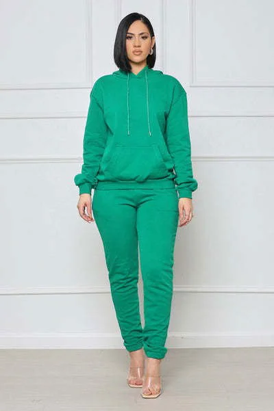 Women Green Fashion Top Two Piece Pant Set Trendy High-Waist Trousers