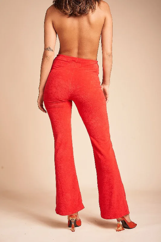 SUMMI SUMMI Womens Flare Pants - Red Terry Comfy High-Waist Jeans