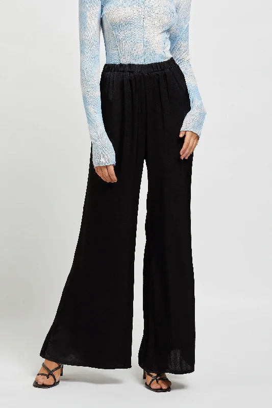 SUNDAYS THE LABEL Womens Rising Satin Pant - Black Casual Wide Pants