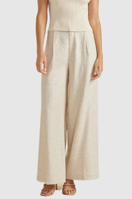 MINKPINK Womens Roberta Wide Leg Linen Pants Natural Formal Linen Trousers