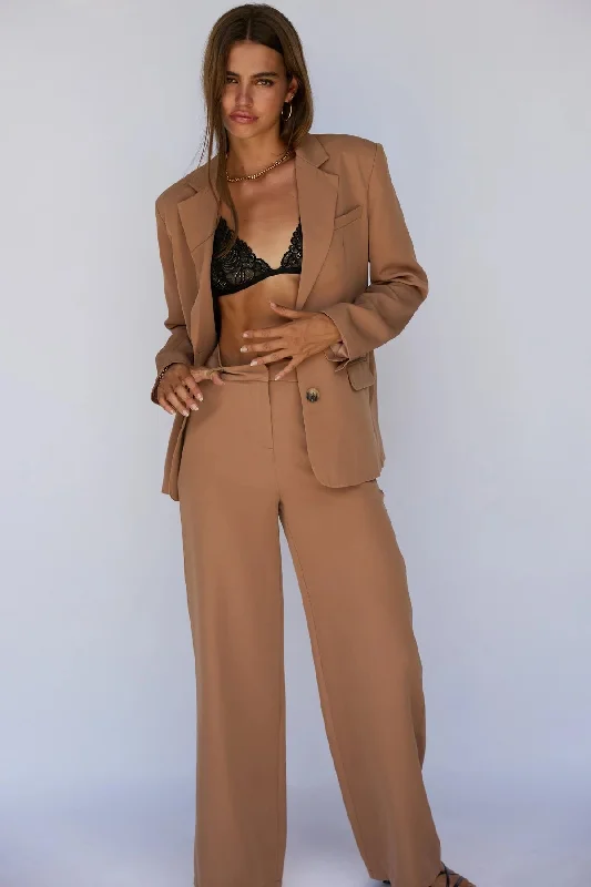 SUNDAYS THE LABEL Womens Axel Suit Pant Tan Trendy Tapered Pants