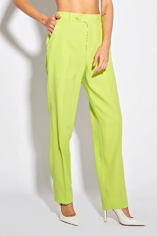 EFFIE KATS Womens Man Pants - Lime Green Relaxed Linen Pants