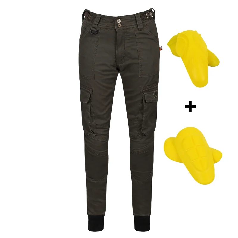 MotoGirl Lara Cargo Riding Pants - Olive Green Lightweight Linen Pants