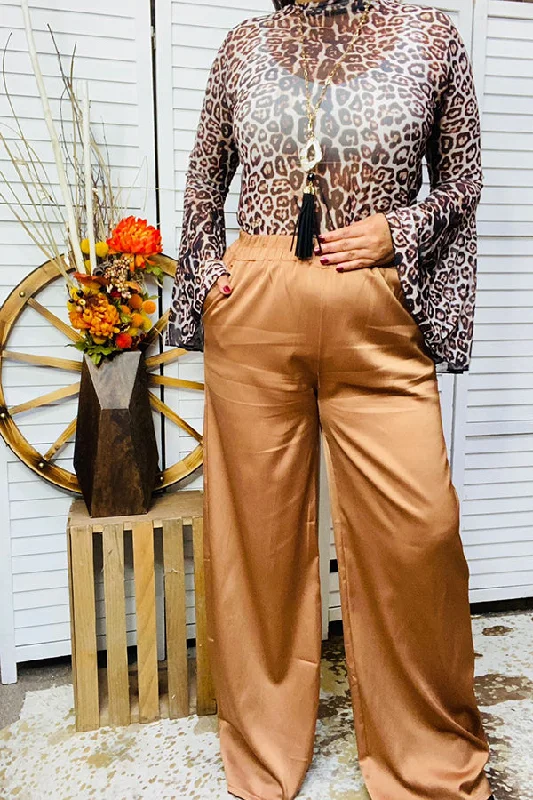 YMY14158 Brown straight women pants w/ealstic waist Classic Pleated Pants