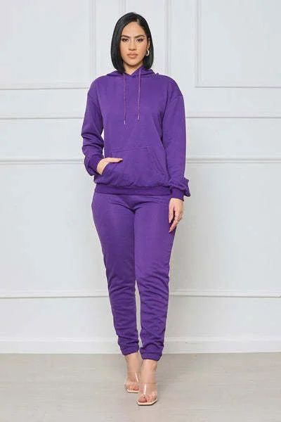 Women Purple Fashion Top Two Piece Pant Set Soft Sweatpants Style