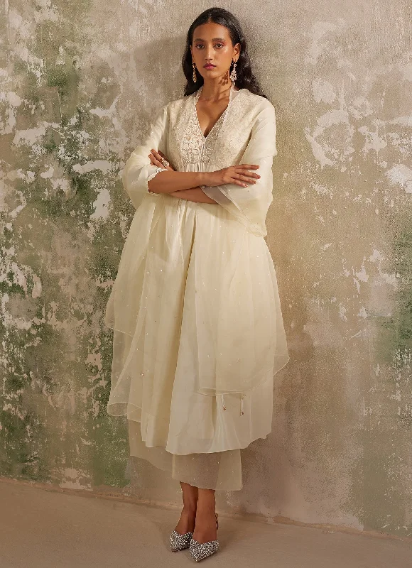 Off White Embroidered Kurta Pant Trendy Work Pants