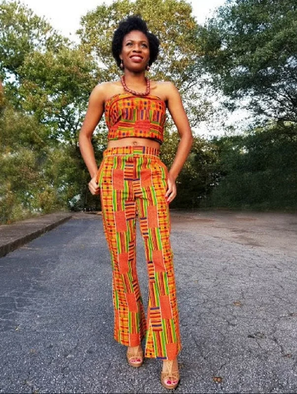 African Print Kente Pants for Women-DP3227PP2 Chic Wool Trousers
