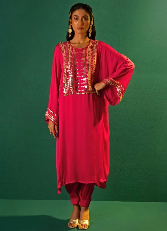 Pink Choga Satin Kurta Pant Set Comfortable Jogging Pants