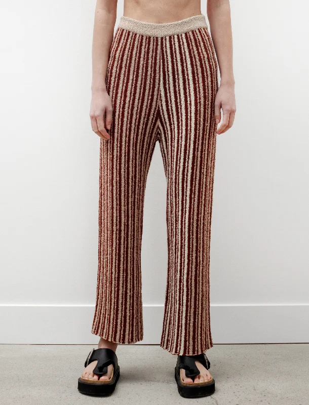 Jordiz Knit Pants Chocolate Stripe Comfy High-Waist Jeans