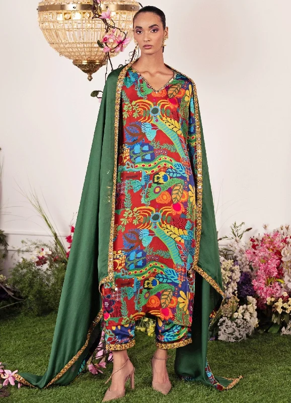 Enchanted Forest Printed Kurta Pant Fashionable Tapered Leg Pants