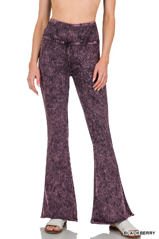 Zenana Mineral Washed High Waist Raw Bottom BootCut Pant SP-102 Soft Stretch Leggings