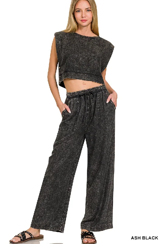 Zenana Linen Blend Palazzo Pant QPW-7188PP Comfy High-Waist Jeans
