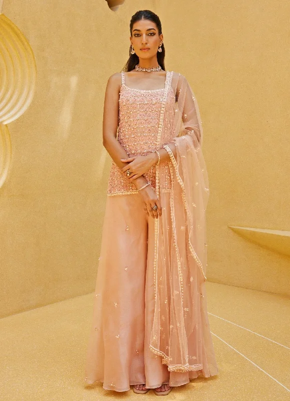 Blush Pink Embroidered Kurti And Pant Set Soft Stretch Leggings