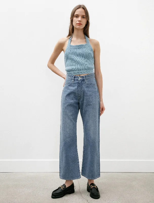 Selvedge Faded Light Denim Pants Elegant High-Waist Pants