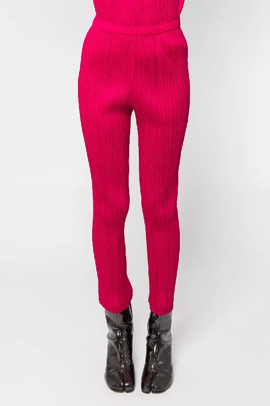 Pleats Please Issey Miyake New Colorful Basics Pants 4 in Carmine Stylish Paperbag Waist Pants