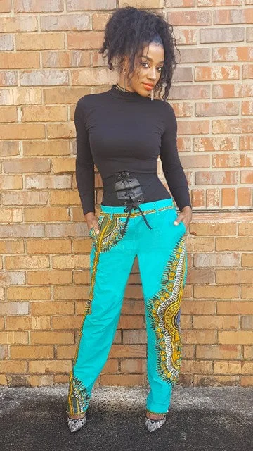 Aqua Dashiki print pants for Women-DP3780 Formal Slim Pants