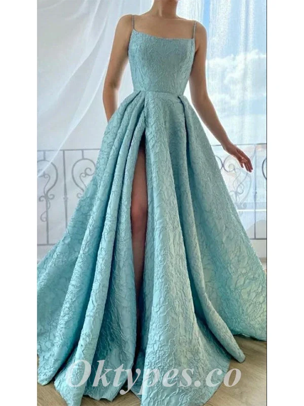 Sexy Gorgeous Special Fabric Spaghetti Straps Sleeveless Side Slit A-Line Long Prom Dresses,PDS0568 Sexy Gorgeous Special Fabric Spaghetti Straps Sleeveless Side Slit A-Line Long Prom Dresses,PDS0568