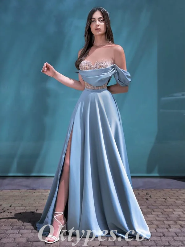 Elegant Satin Off Shoulder V-Neck Sleeveless Side Slit A-Line Long Prom Dresses,PDS0697 Elegant Satin Off Shoulder V-Neck Sleeveless Side Slit A-Line Long Prom Dresses,PDS0697