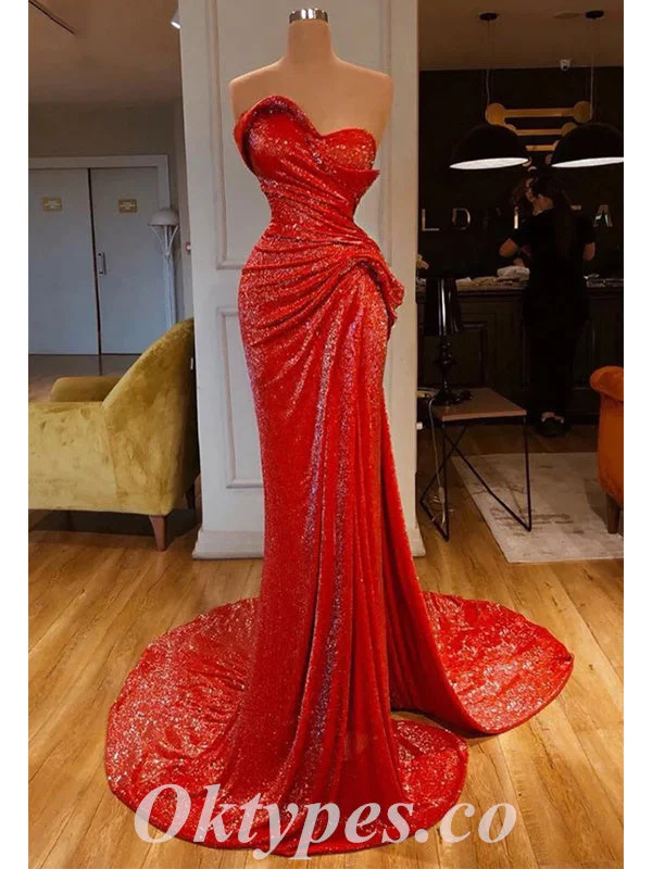 Sexy Shiny Red Sequin Sweetheart Sleeveless Mermaid Long Prom Dresses With Pleats,PDS0533 Sexy Shiny Red Sequin Sweetheart Sleeveless Mermaid Long Prom Dresses With Pleats,PDS0533