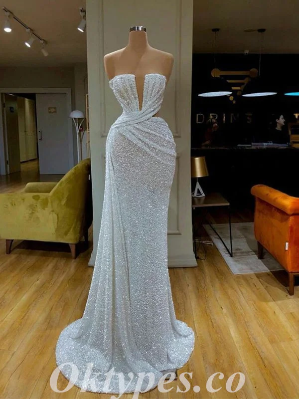 Gorgeous White Sequin Sweetheart V-Neck Sleeveless Mermaid Long Prom Dresses,PDS0510 Gorgeous White Sequin Sweetheart V-Neck Sleeveless Mermaid Long Prom Dresses,PDS0510
