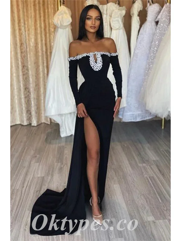 Sexy Black Velvet Sweetheart Long Sleeve Side Slit Mermaid Long prom Dresses With Beading, PDS0829 Sexy Black Velvet Sweetheart Long Sleeve Side Slit Mermaid Long prom Dresses With Beading, PDS0829