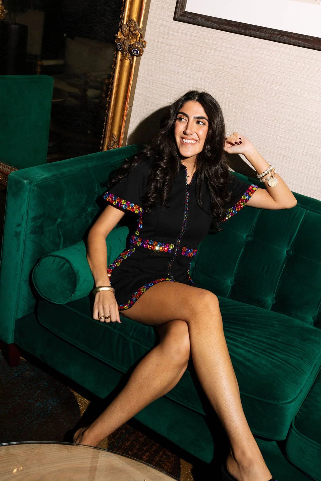 Black Rainbow Jewel Zip Up Dress