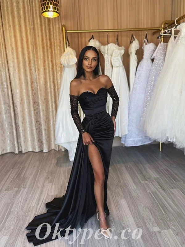 Sexy Simple Satin Sweetheart V-Neck Sleeveless Mermaid Long Prom Dresses With Side Slit ,PDS0497 Sexy Simple Satin Sweetheart V-Neck Sleeveless Mermaid Long Prom Dresses With Side Slit ,PDS0497