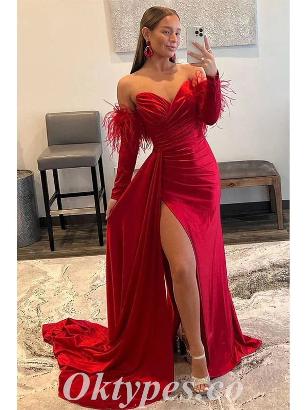 Sexy Satin Off Shoulder Long Sleeveless Side Slit Mermaid Long Prom Dresses With Trailing,PDS0700 Sexy Satin Off Shoulder Long Sleeveless Side Slit Mermaid Long Prom Dresses With Trailing,PDS0700