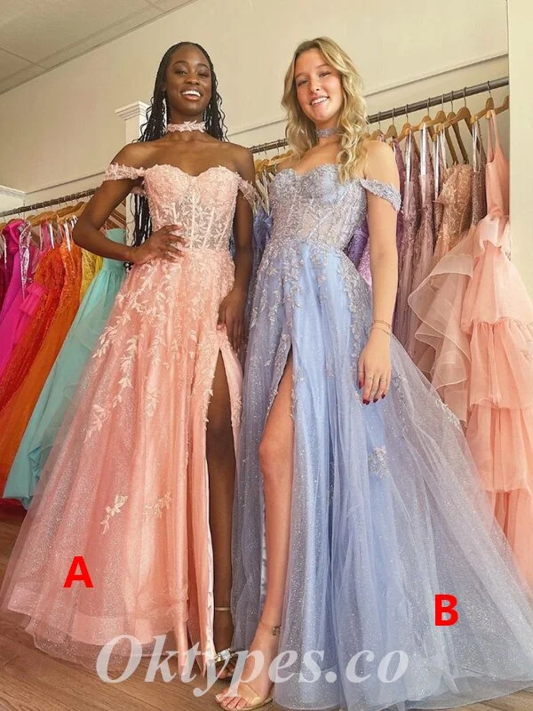 Sexy Tulle And Lace Off Shoulder Sleeveless Side Slit A-Line Long Prom Dresses,PDS0747 Sexy Tulle And Lace Off Shoulder Sleeveless Side Slit A-Line Long Prom Dresses,PDS0747