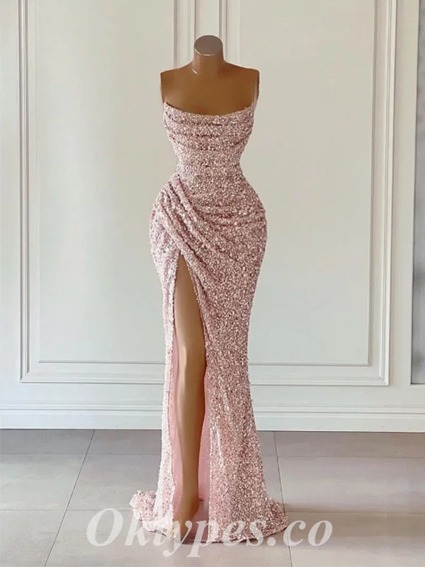 Sexy Shiny Sequin Sweetheart Sleeveless Side Slit Mermaid Long Prom Dresses With Pleats,PDS0532 Sexy Shiny Sequin Sweetheart Sleeveless Side Slit Mermaid Long Prom Dresses With Pleats,PDS0532