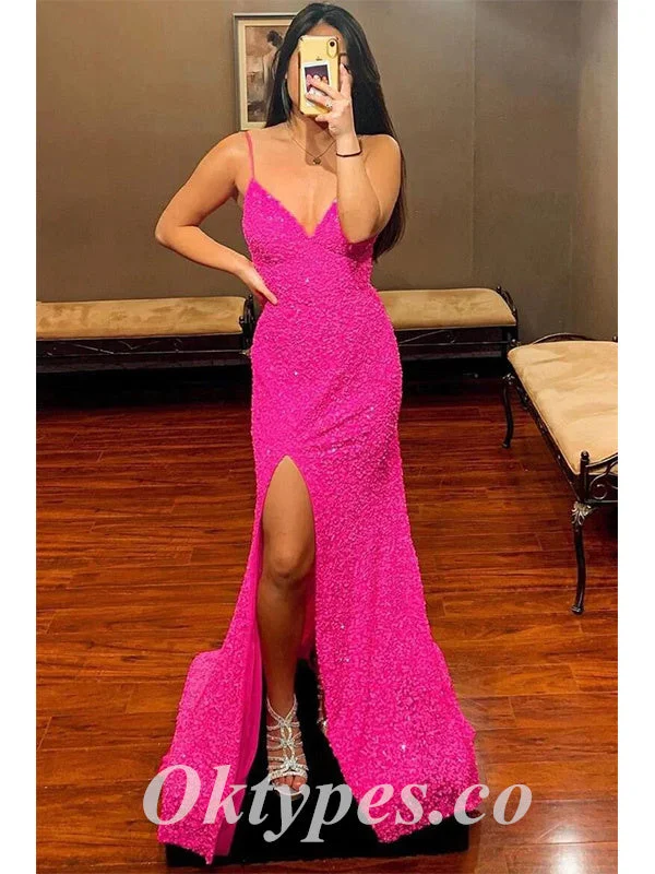 Sexy Special Fabric Spaghetti Straps V-Neck Sleeveless Side Slit Mermaid Long Prom Dresses,PDS0754 Sexy Special Fabric Spaghetti Straps V-Neck Sleeveless Side Slit Mermaid Long Prom Dresses,PDS0754