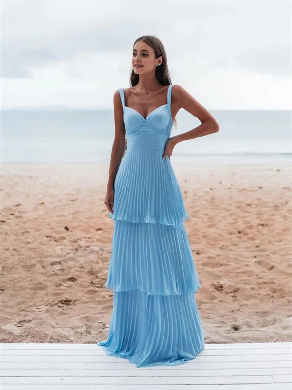 Light Blue Straps Chiffon Sweetheart Low Back Pary Dress, Light Blue Long Prom Dress Light Blue Straps Chiffon Sweetheart Low Back Pary Dress, Light Blue Long Prom Dress