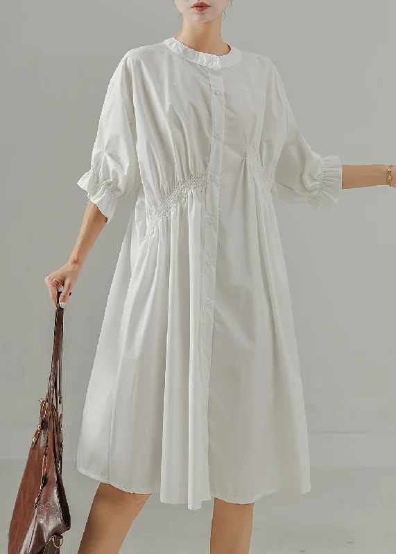 White Cotton Work Dress Asymmetrical Wrinkled Summer