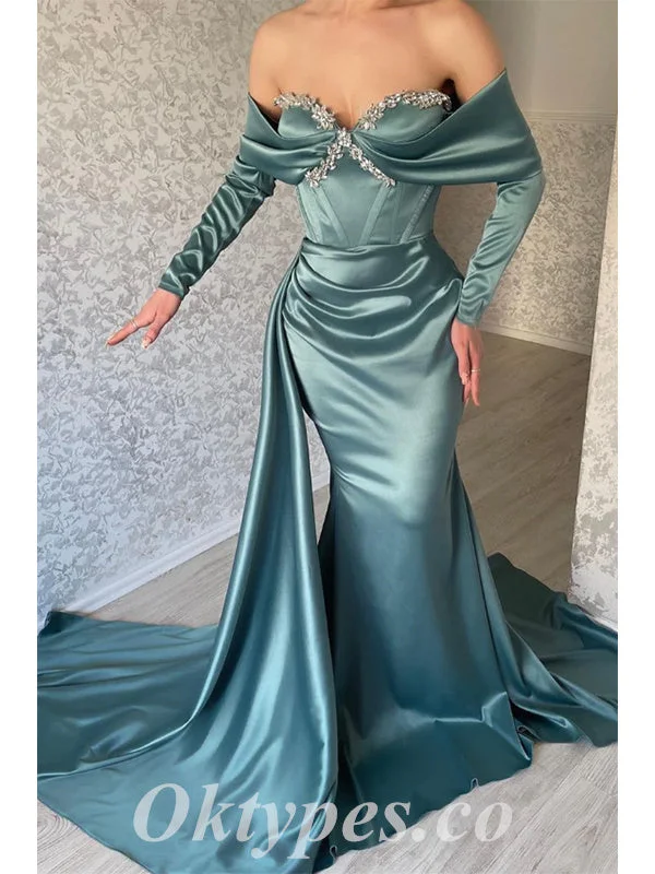 Sexy Satin Off Shoulder Long Sleeve V-Neck Sleeveless Mermaid Long Prom Dresses With Train,PDS0521 Sexy Satin Off Shoulder Long Sleeve V-Neck Sleeveless Mermaid Long Prom Dresses With Train,PDS0521