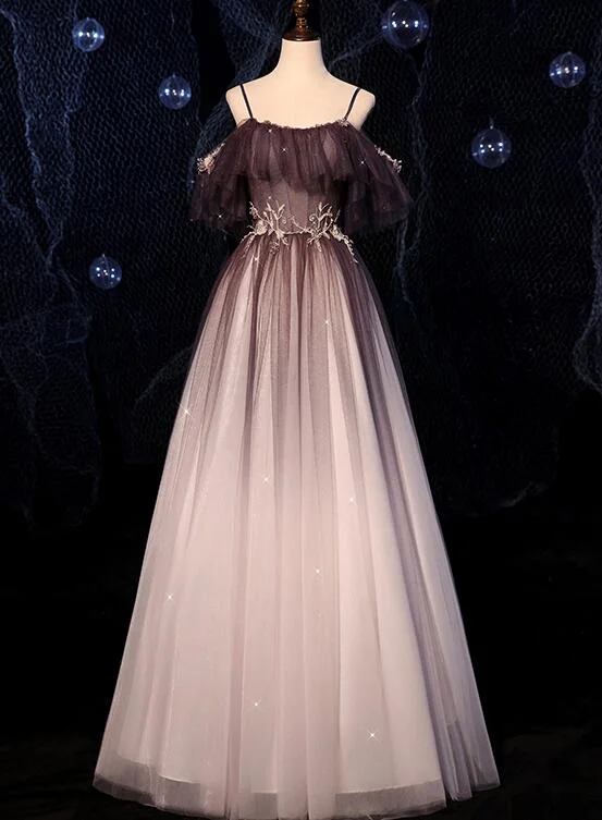 Gradient Off Shoulder Beaded Long Evening Dress, Tulle Prom Dress 2022