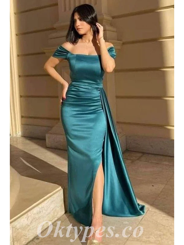 Elegant Satin Off Shoulder Square Sleeveless Side Slit Mermaid Long Prom Dresses With Trailing,PDS0616 Elegant Satin Off Shoulder Square Sleeveless Side Slit Mermaid Long Prom Dresses With Trailing,PDS0616