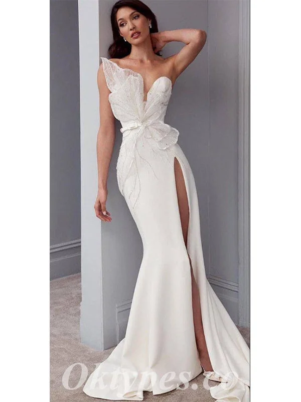 Elegant White Satin Sweetheart Sleeveless Side Slit Mermaid Long Prom Dresses With Belt,PDS0549 Elegant White Satin Sweetheart Sleeveless Side Slit Mermaid Long Prom Dresses With Belt,PDS0549