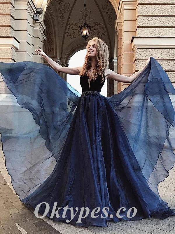 Elgant Velvet Top Tulle Bottom Spaghetti Straps V-Neck Sleeveless Side Slit A-Line Long Prom Dresses,PDS0749 Elgant Velvet Top Tulle Bottom Spaghetti Straps V-Neck Sleeveless Side Slit A-Line Long Prom Dresses,PDS0749