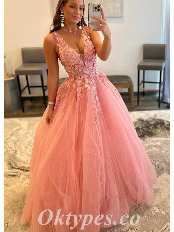 Elegant Tulle Spaghetti Straps V-Neck Sleeveless A-Line Long Prom Dresses With Applique And Beading,PDS0661 Elegant Tulle Spaghetti Straps V-Neck Sleeveless A-Line Long Prom Dresses With Applique And Beading,PDS0661