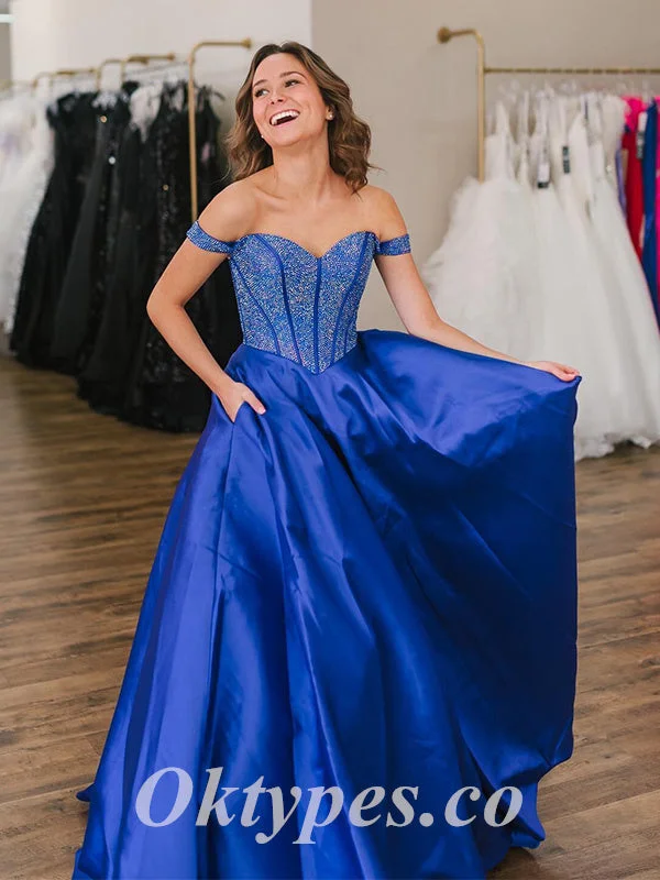 Sexy Sequin Top Satin Bottom Off Shoulder V-Neck Sleeveless A-Line Long Prom Dresses,PDS0769 Sexy Sequin Top Satin Bottom Off Shoulder V-Neck Sleeveless A-Line Long Prom Dresses,PDS0769