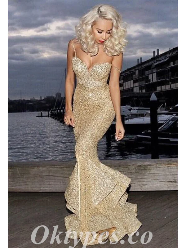 Sexy Gold Sequin Spaghetti Straps V-Neck Sleeveless Mermaid Long Prom Dresses,PDS0508 Sexy Gold Sequin Spaghetti Straps V-Neck Sleeveless Mermaid Long Prom Dresses,PDS0508