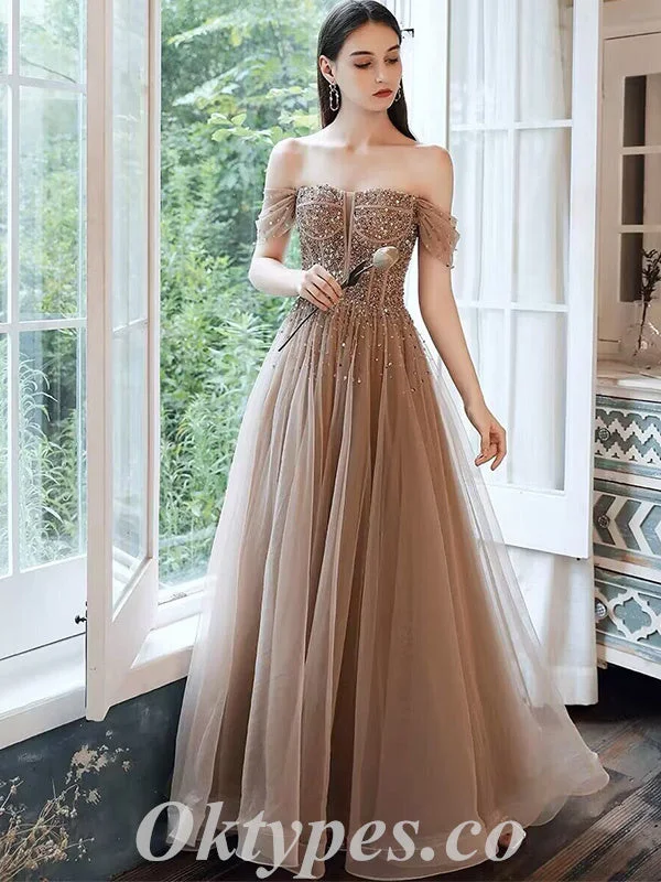 Elegant Tulle Off Shoulder Sleeveless A-Line Long Prom Dresses With Applique And Besding,PDS0710 Elegant Tulle Off Shoulder Sleeveless A-Line Long Prom Dresses With Applique And Besding,PDS0710
