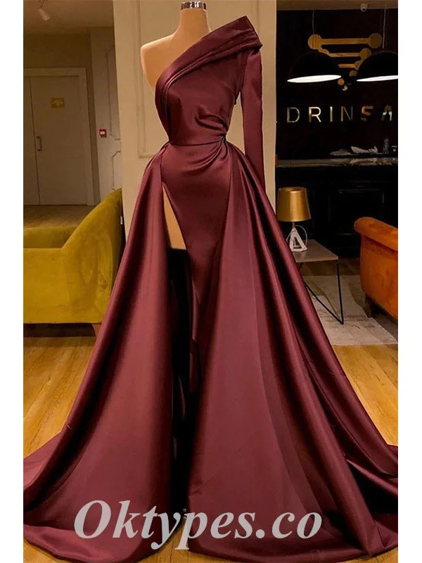 Sexy One Shoulder Long Sleeve Side Slit Mermaid Long Prom Dresses With Trailing, PDS0823 Sexy One Shoulder Long Sleeve Side Slit Mermaid Long Prom Dresses With Trailing, PDS0823
