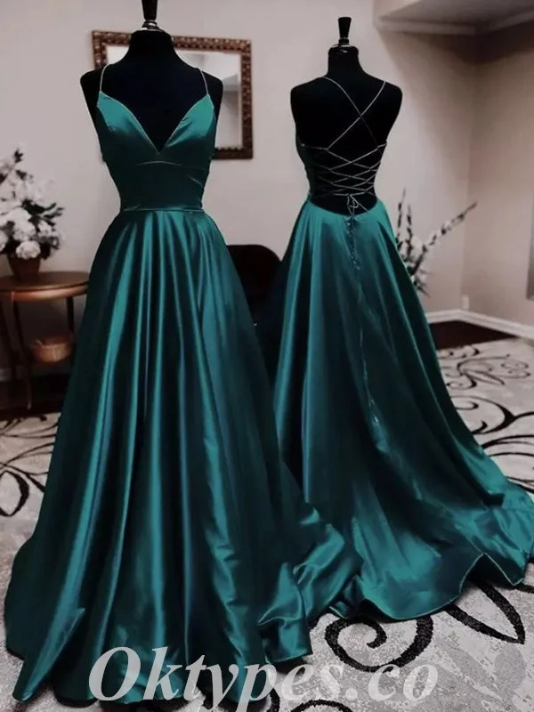 Sexy Dark Green Satin Halter V-Neck Sleeveless Lace Up Back A-Line Long Prom Dresses,PDS0504 Sexy Dark Green Satin Halter V-Neck Sleeveless Lace Up Back A-Line Long Prom Dresses,PDS0504