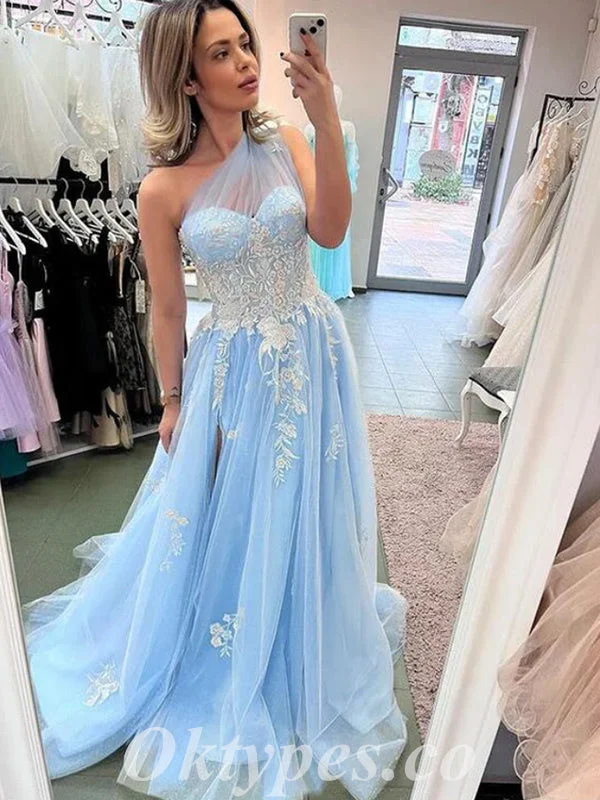 Elegant Tulle One Shoulder Sleeveless A-Line Long Prom Dresses With Applique,PDS0710 Elegant Tulle One Shoulder Sleeveless A-Line Long Prom Dresses With Applique,PDS0710